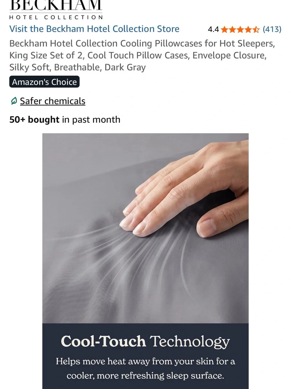 Beckham Hotel Collection Cool Touch Pillowcases - King Pair- dark gray